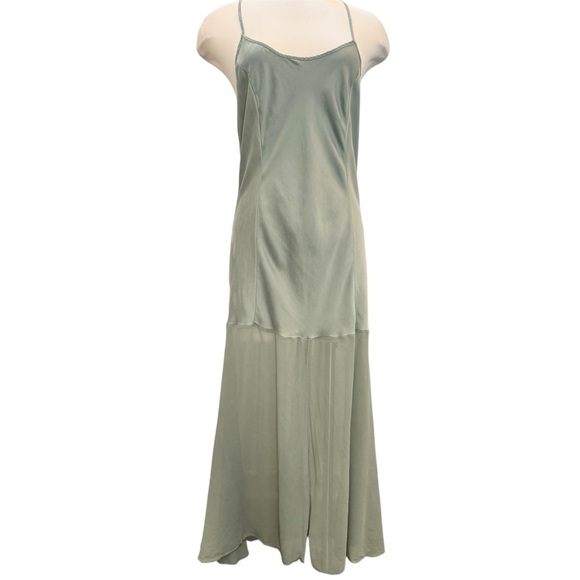 🌺SOLD🌺 Victoria’s Secret Silk Sage Green Chiffon Hem Halter Maxi Gown Slip Dress - Picture 9 of 11